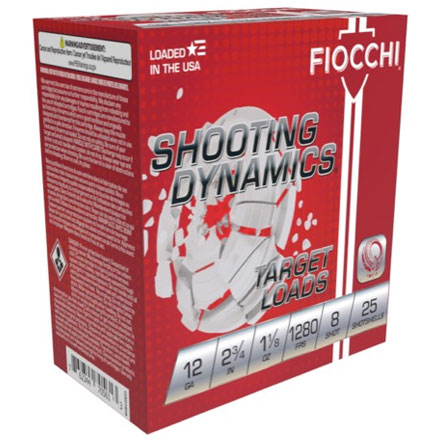 Fiocchi Shooting Dynamics 12 Gauge 2-3/4" 1-1/8oz  #8 Shot 25 Rounds 1280fps