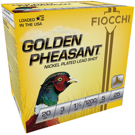 Fiocchi Golden Pheasant 20 Gauge 3" 1-1/4oz #5 Nickel Plated Shot 1200fps 25 Rounds