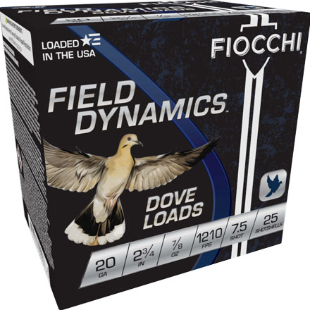 Fiocchi Field Dynamics 20 Gauge 2-3/4" 7/8oz #7.5 Lead Shot Dove & Quail Loads 25 Rounds