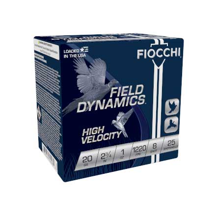 Fiocchi Field Dynamics 20 Gauge 2 3/4" 1oz #8 Lead Shot High Velocity 25 Rounds 1220 fps