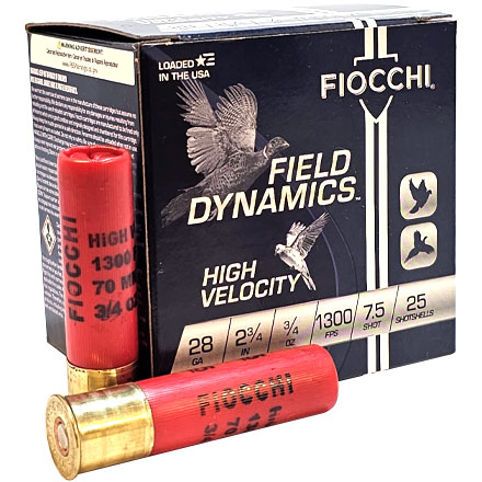 Fiocchi 28 Gauge 2 3/4" 3/4 oz #7.5 Hi Velocity Lead Hunting 25 Rounds 1300 fps