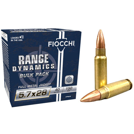 Fiocchi Range Dynamics 5.7x28 40 Grain Full Metal Jacket Bulk Pack 150 Rounds