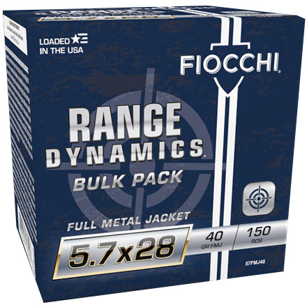 Fiocchi Range Dynamics 5.7x28 40 Grain Full Metal Jacket Bulk Pack 150 Rounds