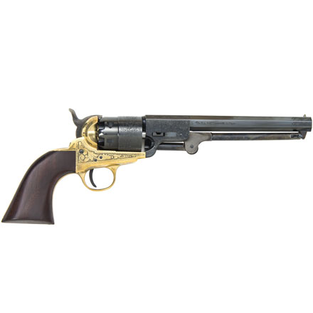 1851 Navy Engraved Black Powder Revolver 44 Caliber Brass Frame Walnut Grip 7.5 Inch Barrel