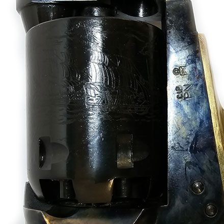 1851 Navy Engraved Black Powder Revolver 36 Caliber Brass Frame Walnut Grip 7.5 Inch Barrel