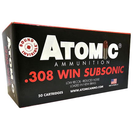 Atomic Ammunition Subsonic 308 Winchester 175 Grain Hollow Point Boat Tail 50 Rounds