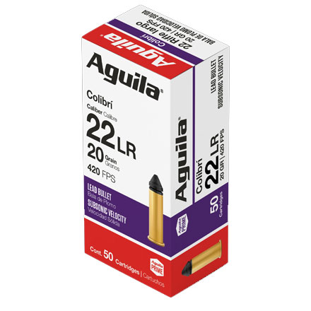 Aguila Colibri 22 LR Subsonic Powderless Lead 20 Grain 50 Rounds 420 FPS