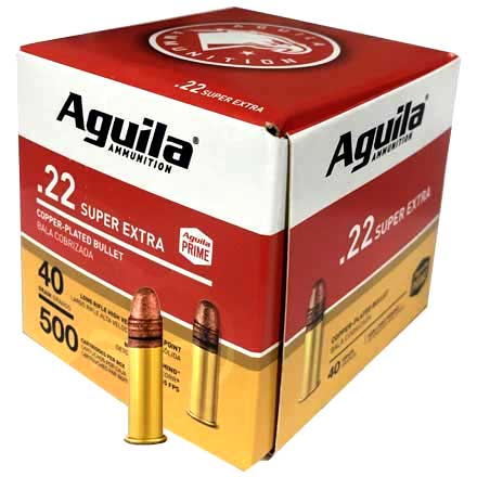 Aguila Super Extra 22 Long Rifle High Velocity 40 Grain Copper Plated Solid Point 500 Round Box