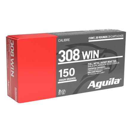 Aguila 308 Winchester Full Metal Jacket Boat Tail 150 Grain 20 Rounds