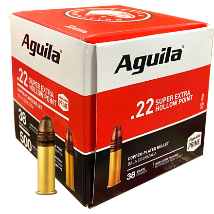 Aguila 22 LR  500 Bulk Super Extra High Velocity Copper-Plated Hollow Point 38 Grain 1280 FPS