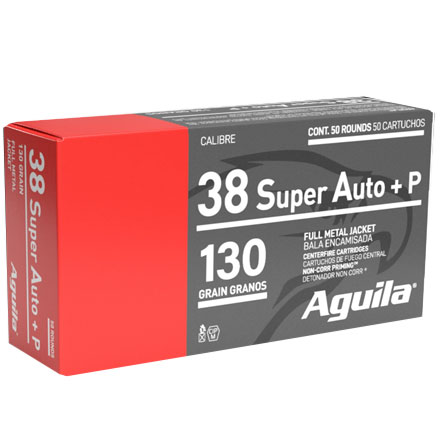 Aguila .38 Super Auto +P Full Metal Jacket 130 Grain 50 Rounds