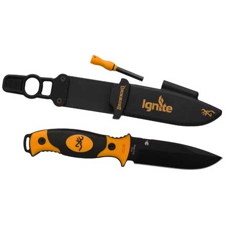 Ignite 4" Stainless Steel Blade Black/Orange Handle 8-1/2" Overall Length With Fire Starting Sheath