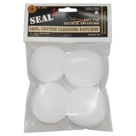 Seal 1 2-1/4" .38 .45 9mm 28 & 410 Gauge Cotton Cleaning Patches (100 Per Bag)