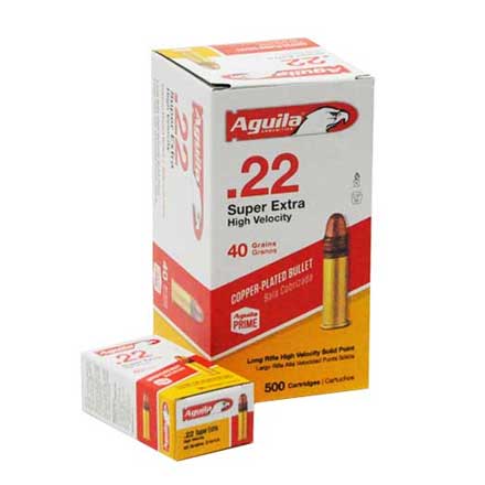 Aguila Super Extra 22 LR High Velocity Copper-Plated Solid Point 40 Grain 500 Rounds 1255 FPS