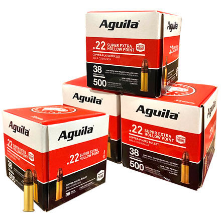Aguila 22 LR Super Extra High Velocity Copper-Plated Hollow Point 38 Grain 2,000 Round Case
