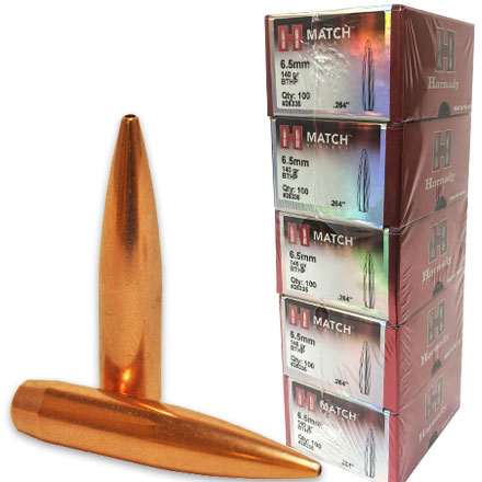 6.5mm .264 Diameter 140 Grain Boat Tail Hollow Point Match 500 Count Sleeve