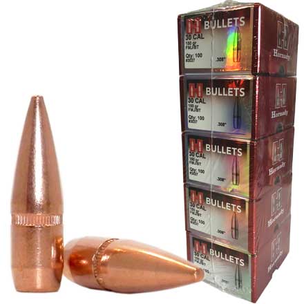 30 Caliber .308 Diameter 150 Grain FMJ w/Cannelure 500 Count Sleeve (5 Boxes of 100 Count)
