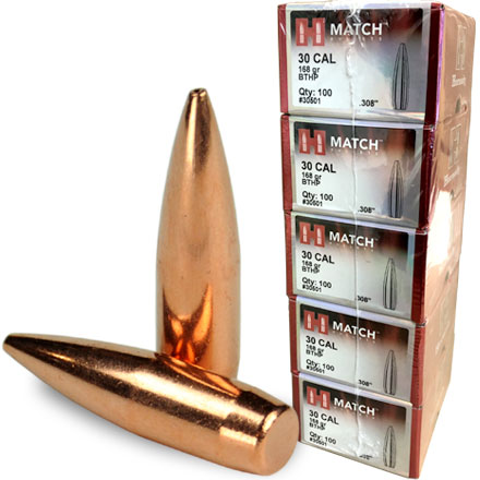 30 Caliber .308 Diameter 168 Grain Boat Tail Hollow Point Match 500 Count Sleeve