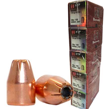 9mm .355 Diameter 115 Grain Hollow Point XTP 500 Count Sleeve (5 Boxes of 100 Count)