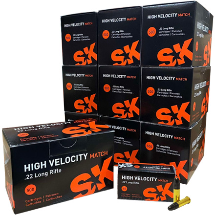 SK High Velocity Match 22 Long Rifle 40 Grain Round Nose 5000 Round Case