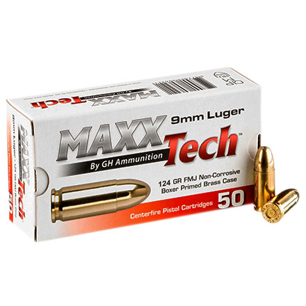 Maxxtech Brass 9mm 124 Grain Full Metal Jacket 1,000 Rounds Case