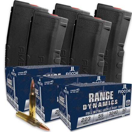 223 Remington Ammo Mag Pack (150 Rounds 223 Remington 55gr Ammo & 5 Polymer 30rd Magazines)