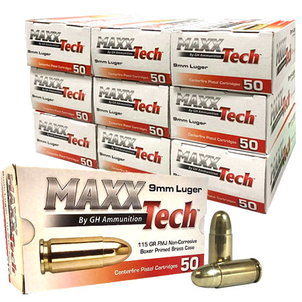 MAXXTech 9mm 115 Grain Full Metal Jacket 500 Round Case