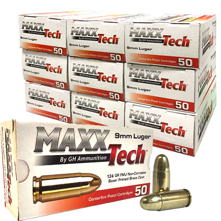 MAXXTech 9mm 124 Grain Full Metal Jacket 500 Round Case