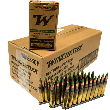 5.56mm 62 Grain M855 Green Tip FMJ Lake City 600 Round Case (20 Boxes of 30rd Clip Packs)