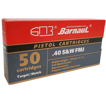 Barnaul 40 S&W 165 Grain FMJ Steel Polycoated Case 50 Rounds