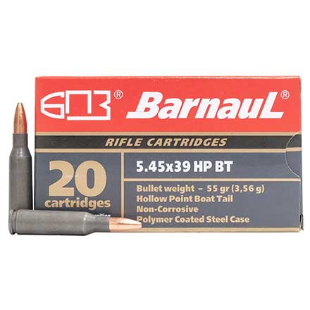 Barnaul 5.45 x 39 55 Grain Hollow Point Boat Tail Steel Polycoated Case 20 Rounds