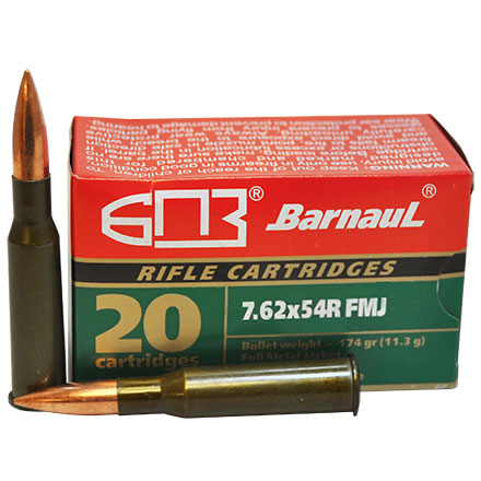 Barnaul 7.62x54R 174 Grain Full Metal Jacket  Steel Lacquered Case 20 Rounds