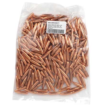 Classic Match 22 Caliber 224 Diameter 77 Grain Boat Tail Hollow Point With Cannelure 250 Count