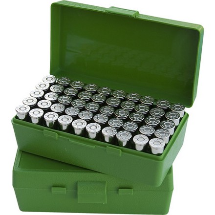 Flip Top 50 Round Ammo Box 44 Rem Mag /44 Special /44 Mag 41Mag /45 Colt Green