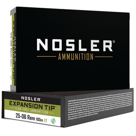 Nosler Expansion Tip 25-06 Remington 100 Grain Lead-Free E-Tip 20 Rounds