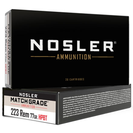 Nosler Match Grade 223 Remington 77 Grain Custom Competition Hollow Point Boat Tail 20 Rounds