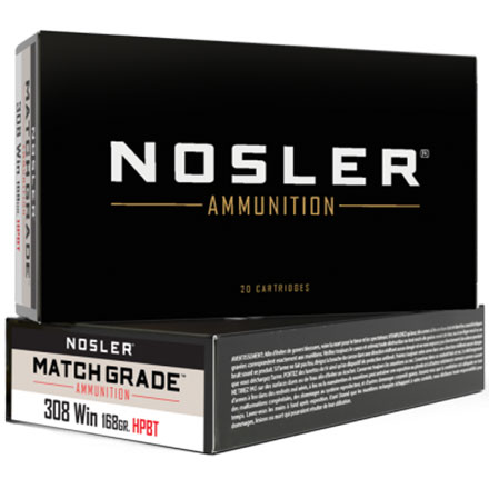 Nosler Match Grade 308 Winchester 168 Grain Custom Competition Hollow Point Boat Tail 20 Rounds