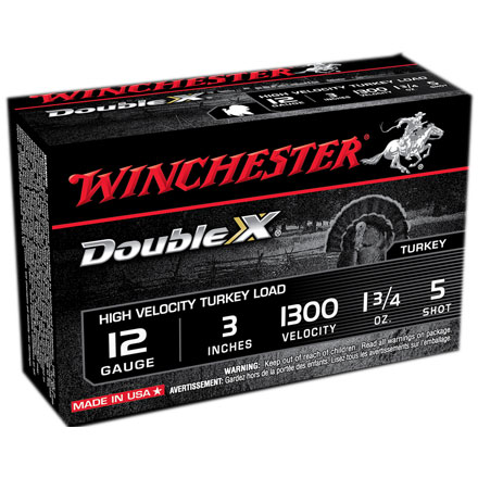Winchester Double X 12 Gauge 3" 1-3/4oz #5 Copper Plated Lead Shot High Velocity Turkey 10 Count
