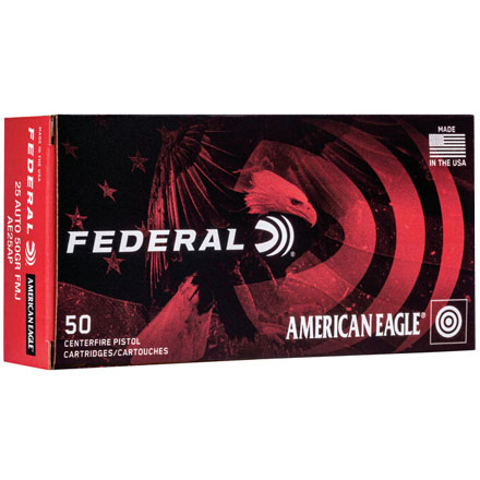 Federal American Eagle 25 ACP 50 Grain Total Metal Jacket 50 Rounds