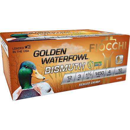 Fiocchi Golden Waterfowl 12 Gauge 3" 1-3/8oz #4 Bismuth Shot 10 Rounds