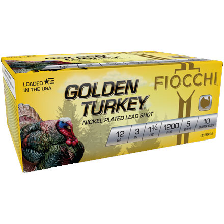 Fiocchi Golden Turkey 12 Gauge 3" 1-3/4oz #5 Nickel Plated Lead Shot 10 Rounds