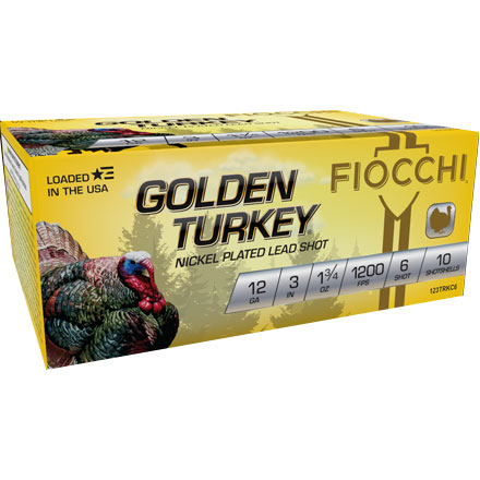 Fiocchi Golden Turkey 12 Gauge 3" 1-3/4oz #6 Nickel Plated Lead Shot 10 Rounds