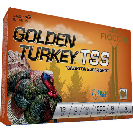 Fiocchi Golden Turkey 12 Gauge 3" 1-5/8oz #9 Tungsten Super Shot 5 Rounds