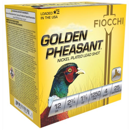 Fiocchi Golden Pheasant 12 Gauge 2-3/4" 1-3/8oz #4 Nickel Plated Shot 25 Rounds