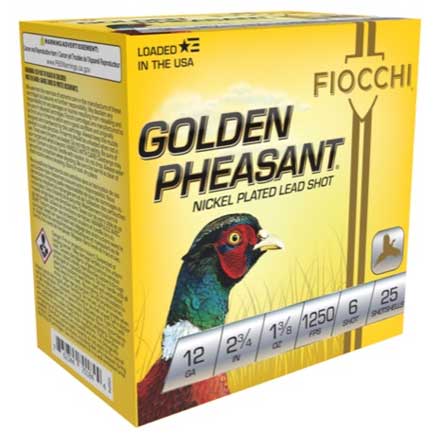 Fiocchi Golden Pheasant 12 Gauge 2-3/4" 1-3/8oz #6 Nickel Plated Shot 25 Rounds