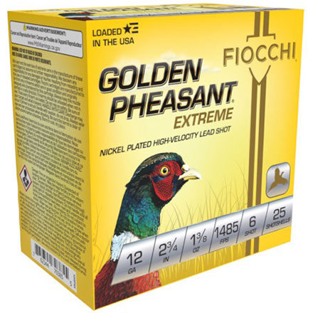 Fiocchi Golden Pheasant 12 Gauge 2-3/4" 1-3/8oz #6 Nickel Plated Shot 1485fps 25 Rounds
