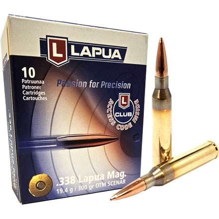 Lapua Ammunition 338 Lapua Magnum 300 Grain Scenar OTM 10 Rounds