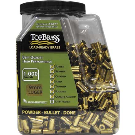 Top Brass 9mm Luger Reconditioned Unprimed Pistol Brass 1,000 Count
