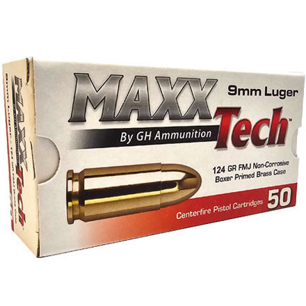 MAXXTech 9mm 124 Grain Full Metal Jacket 500 Round Case