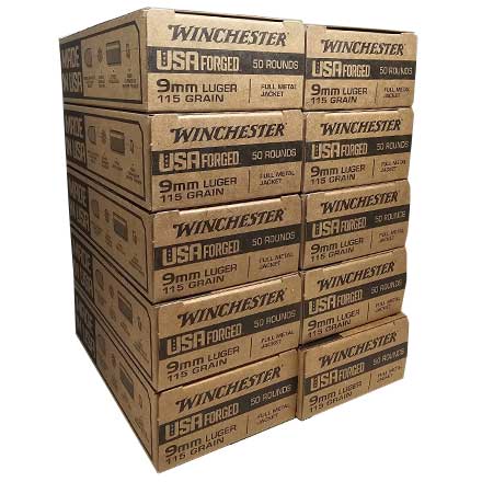 Winchester USA Forged Steel Case 9mm 115 Grain Full Metal Jacket 500 Rounds